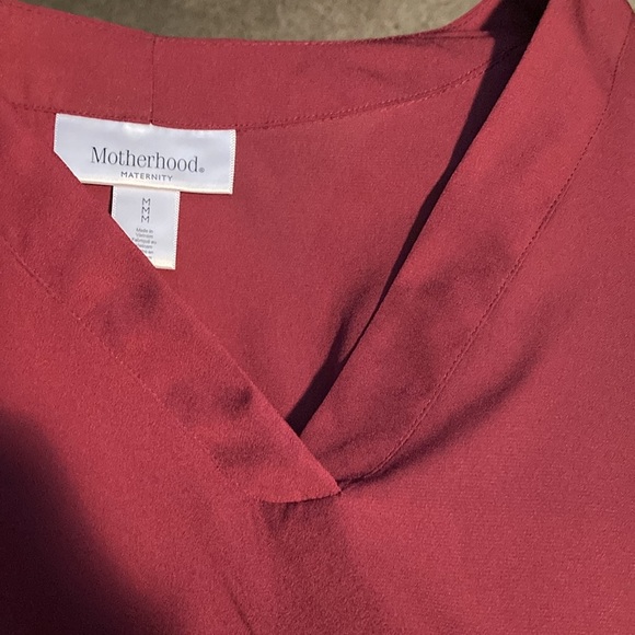 Motherhood burgundy blouse with waist tie and tie up sleeves. - Picture 5 of 6